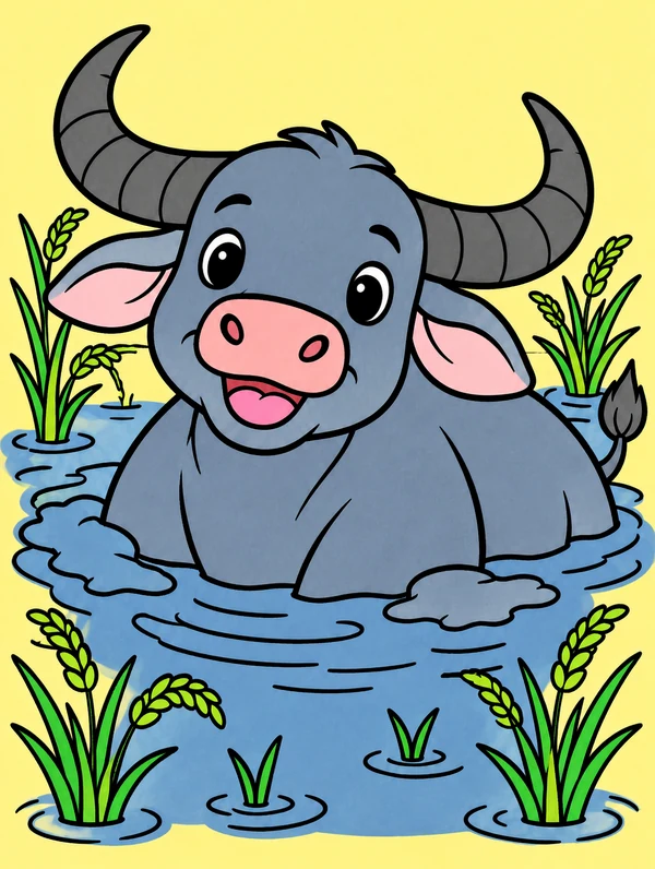 Colored drawing of a water buffalo