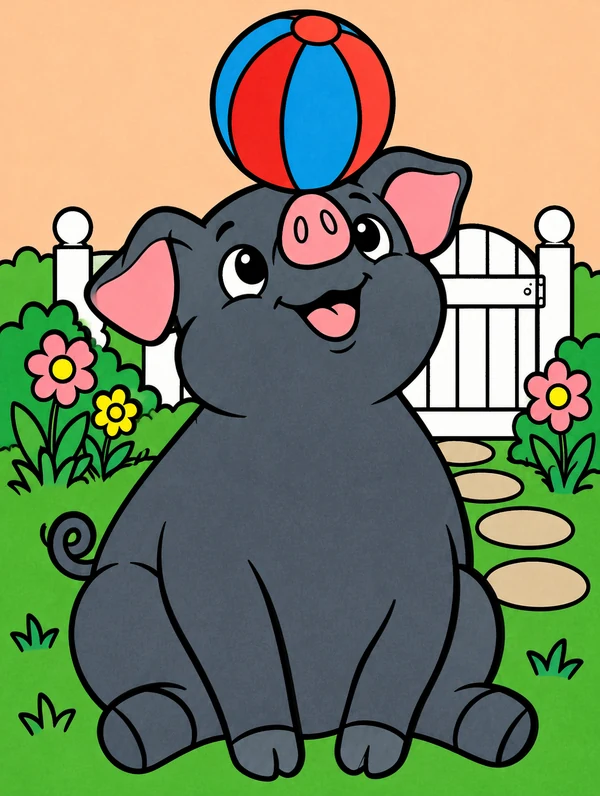 Colored drawing of a pot-bellied pig