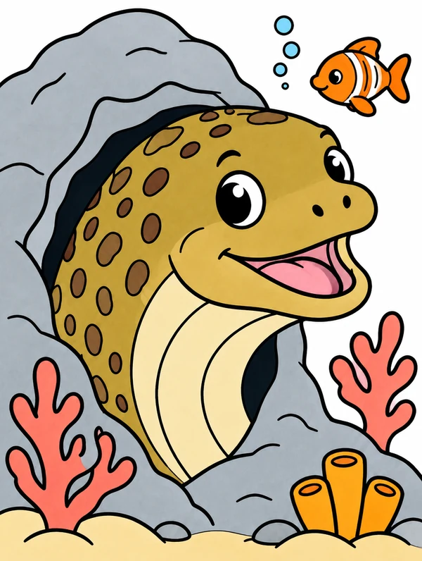 Colored drawing of a moray eel