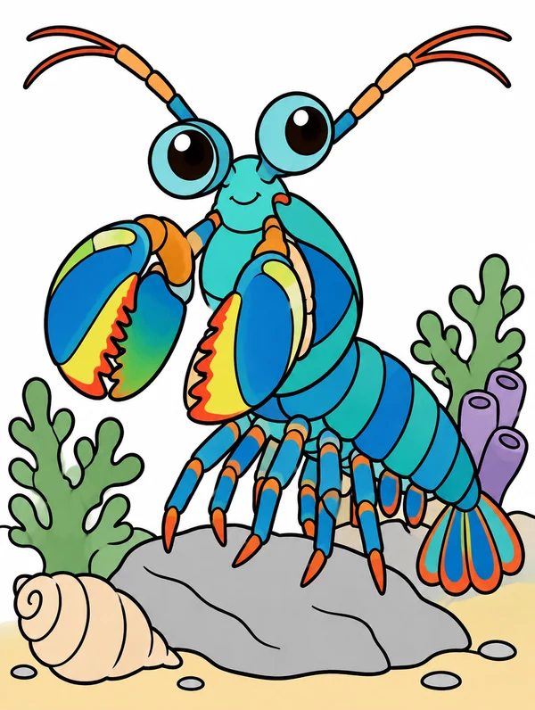 Colored drawing of a mantis shrimp