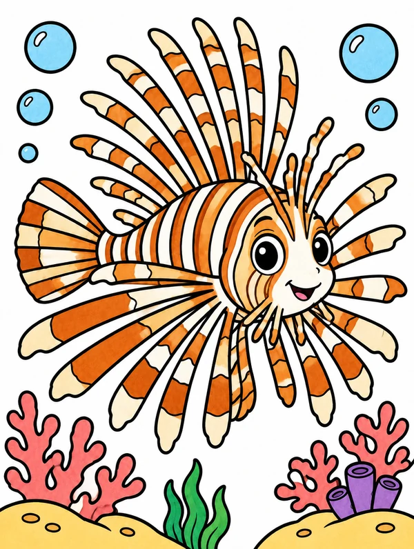 Colored drawing of a lionfish