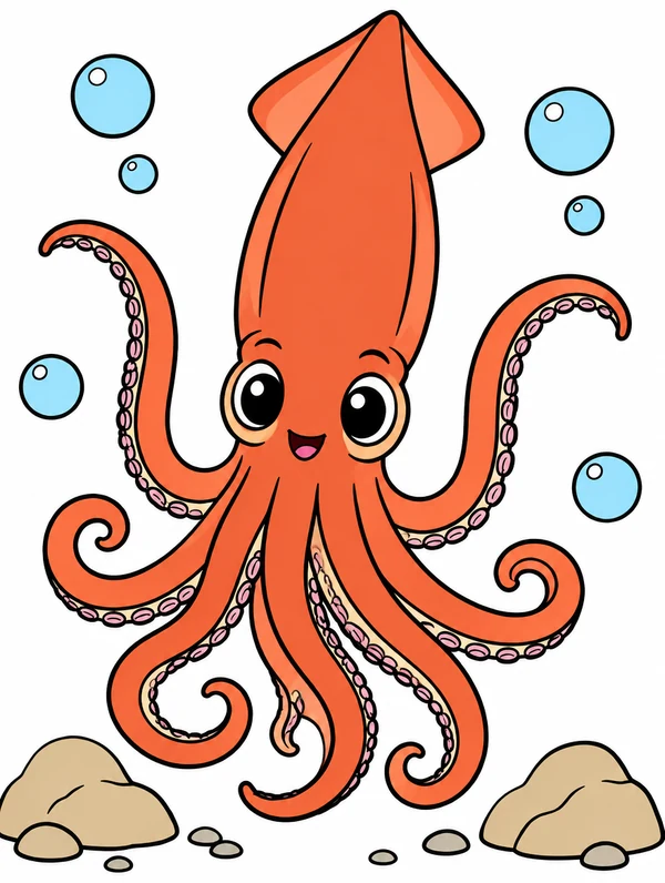 Colored drawing of a giant squid