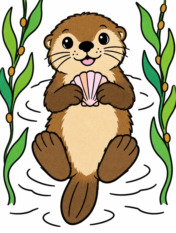 Colored drawing of a sea otter