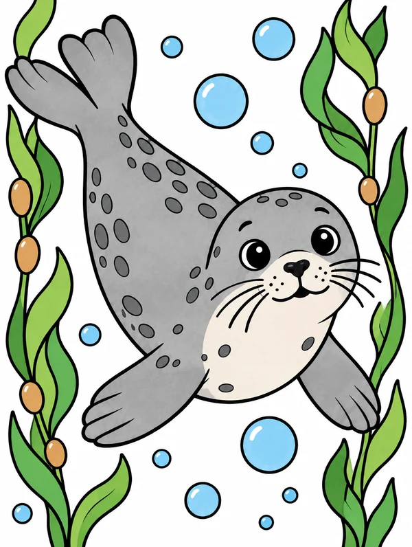 Colored drawing of a harbor seal