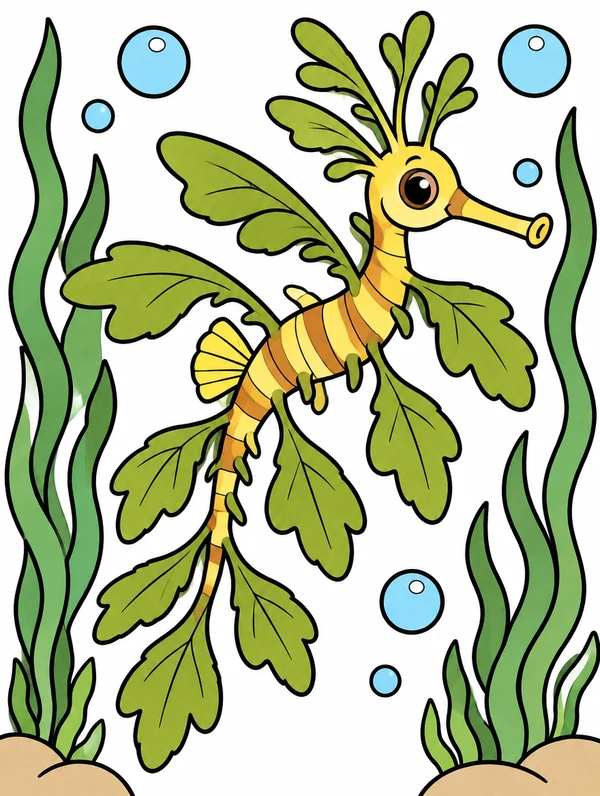 Colored drawing of a leafy seadragon