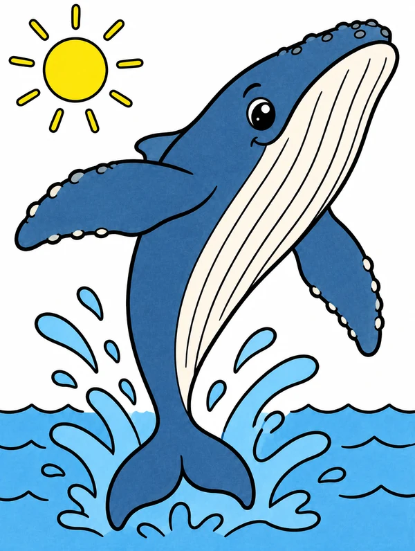 Colored drawing of a humpback whale