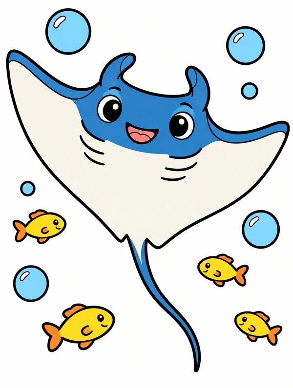 Colored drawing of a manta ray