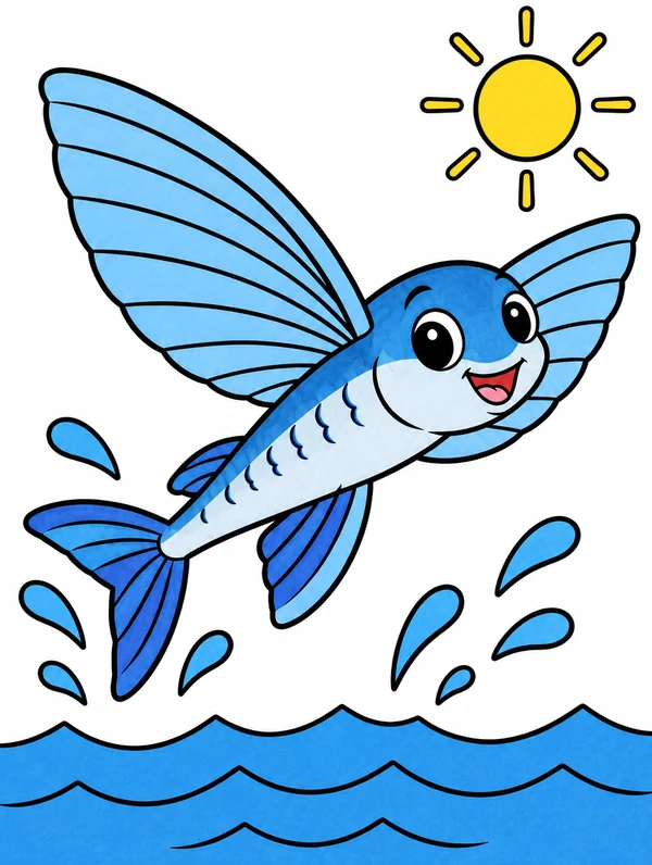 Colored drawing of a flying fish