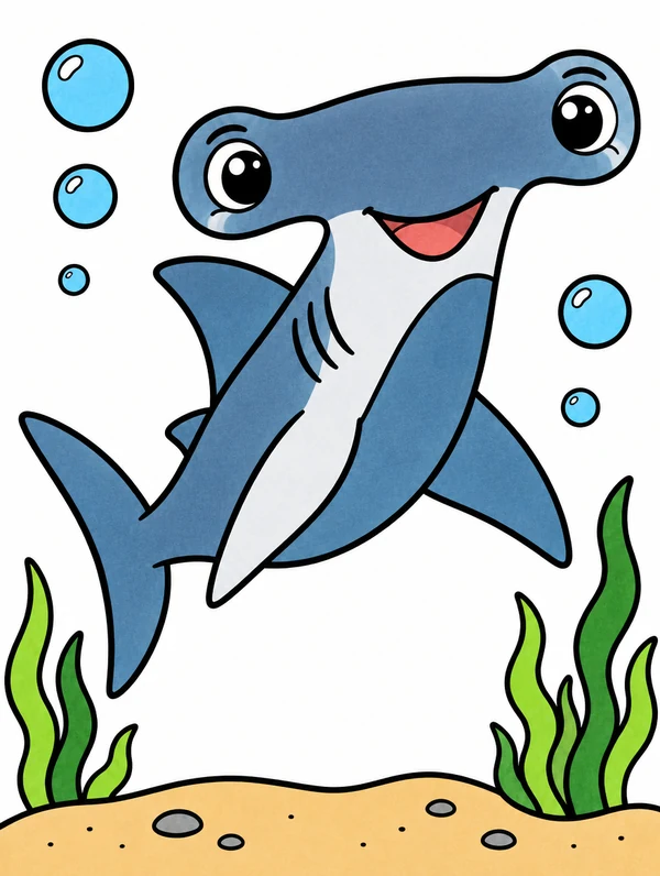 Colored drawing of a hammerhead shark