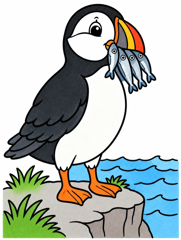 Colored drawing of a atlantic puffin