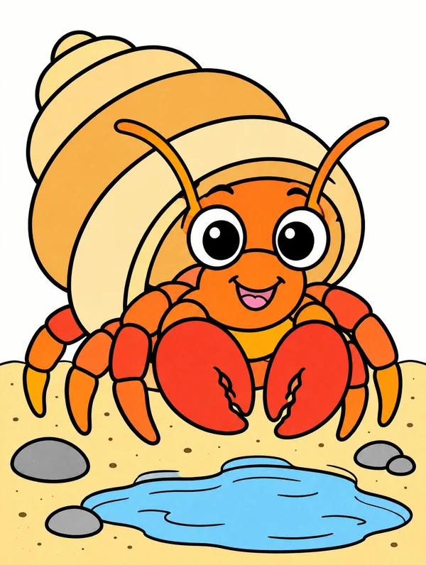 Colored drawing of a hermit crab