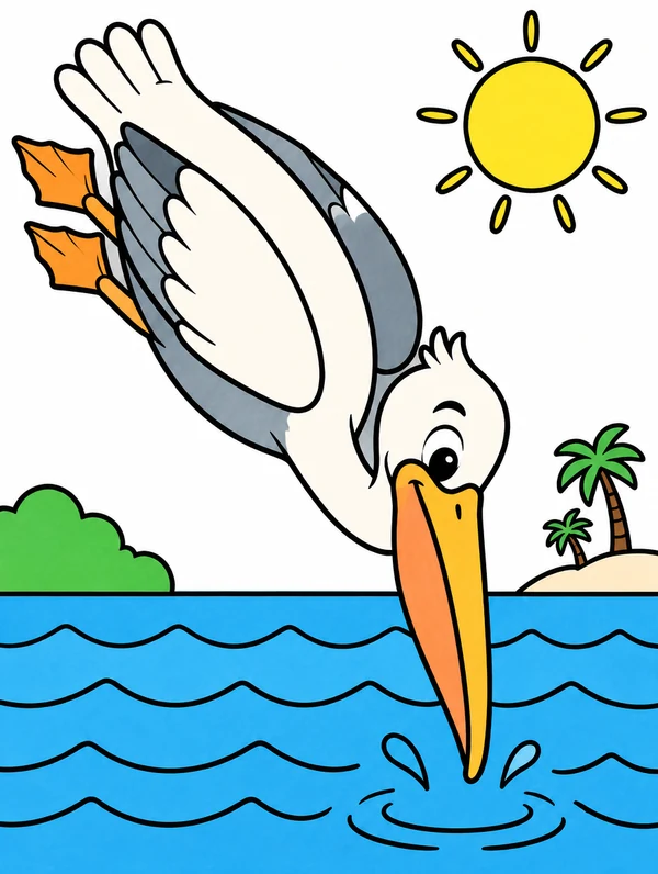 Colored drawing of a pelican