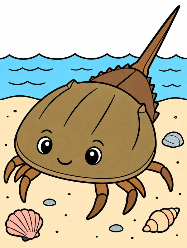 Colored drawing of a horseshoe crab