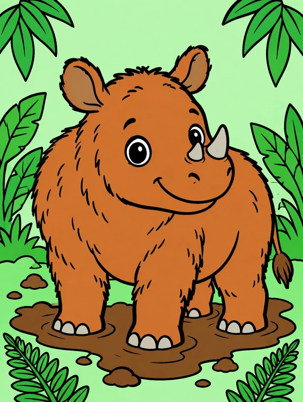 Colored drawing of a Sumatran rhino