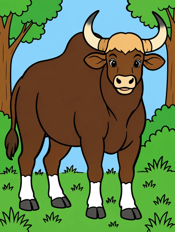 Colored drawing of a gaur
