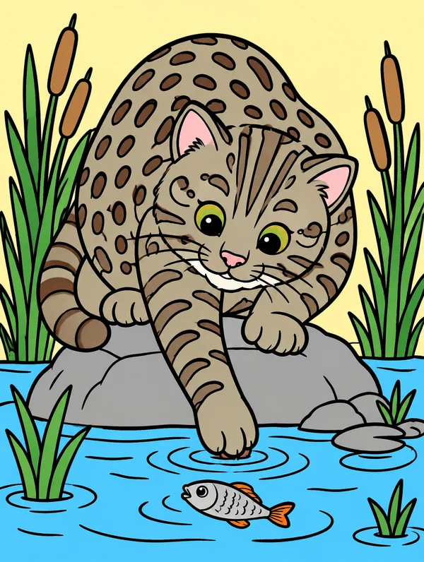 Colored drawing of a fishing cat