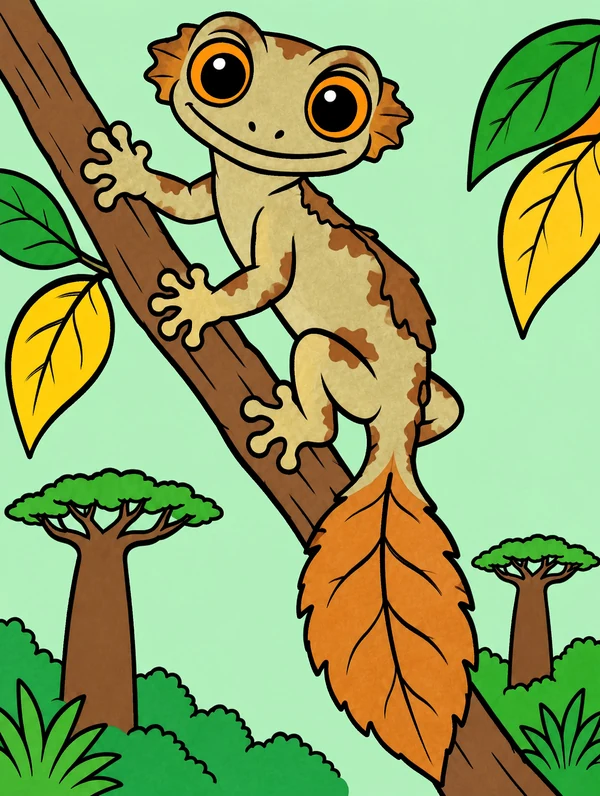 Colored drawing of a leaf-tailed gecko
