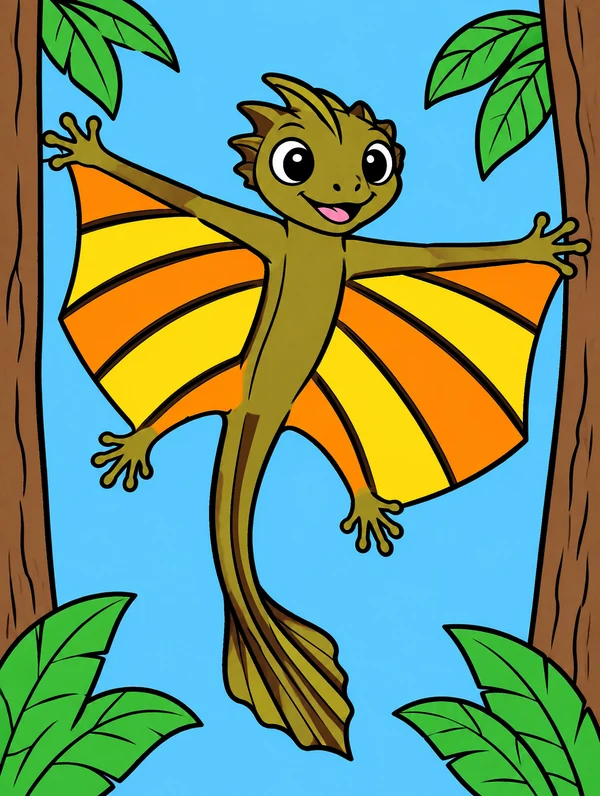 Colored drawing of a flying dragon lizard
