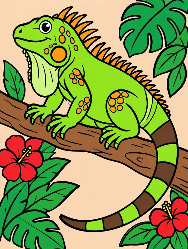 Colored drawing of a green iguana