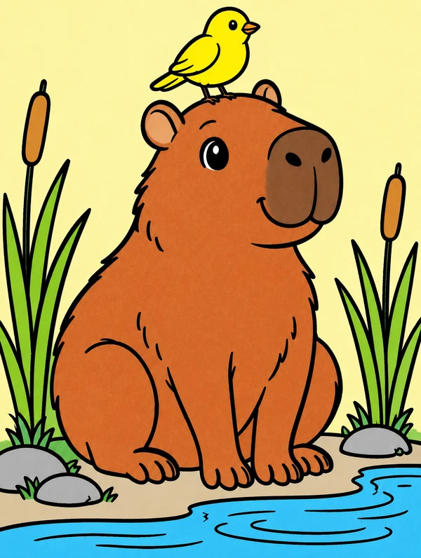 Colored drawing of a capybara