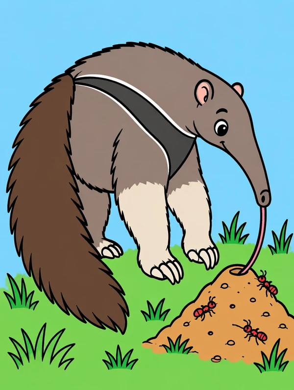 Colored drawing of a giant anteater