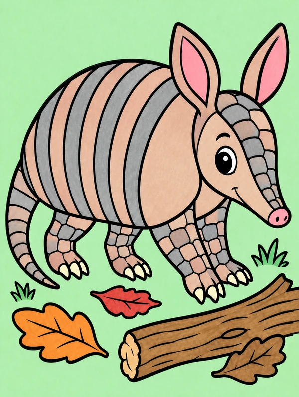 Colored drawing of a nine-banded armadillo