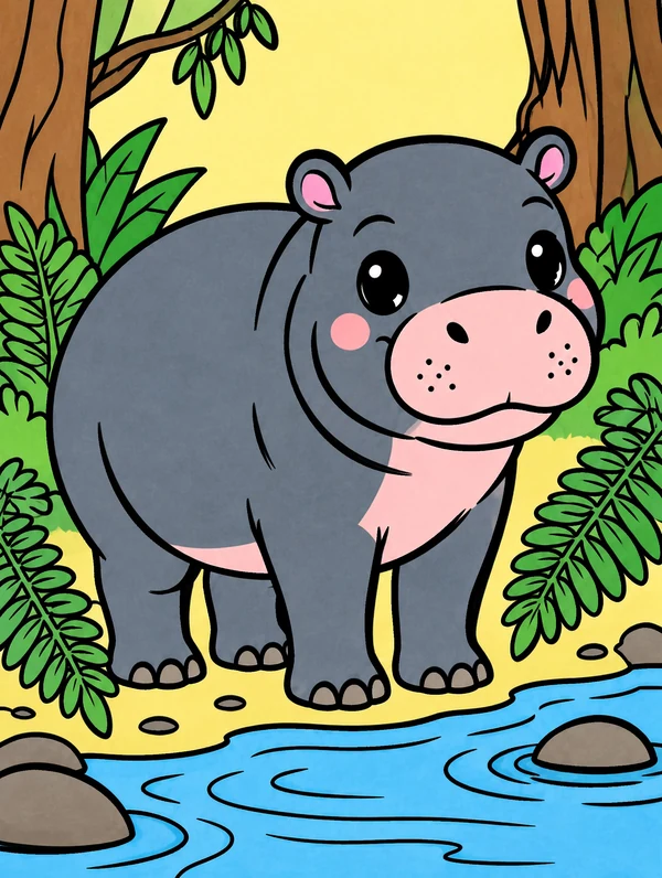 Colored drawing of a pygmy hippo