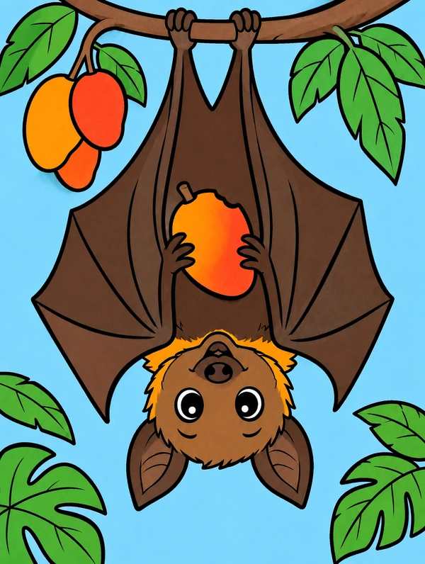 Colored drawing of a flying fox bat