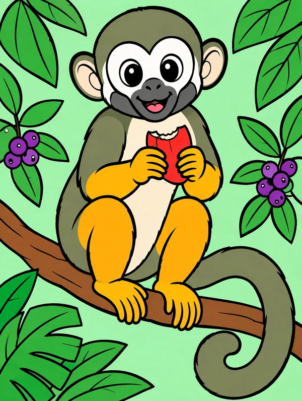 Colored drawing of a squirrel monkey