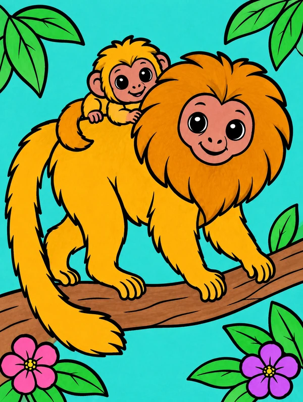 Colored drawing of a golden lion tamarin