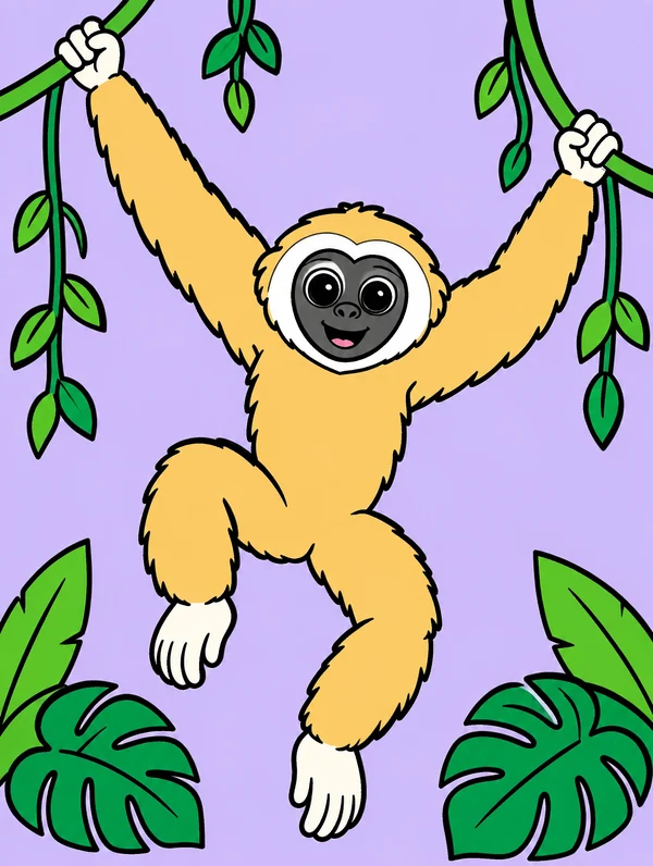 Colored drawing of a white-handed gibbon