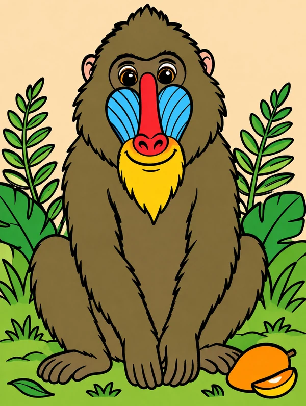 Colored drawing of a mandrill
