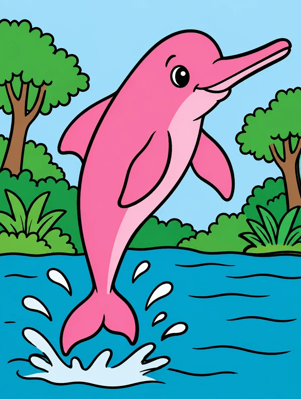Colored drawing of a pink river dolphin