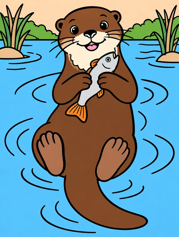 Colored drawing of a giant otter