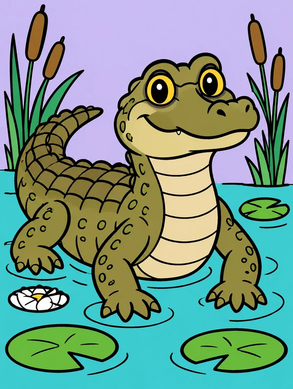Colored drawing of a spectacled caiman