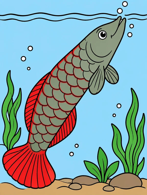 Colored drawing of an arapaima