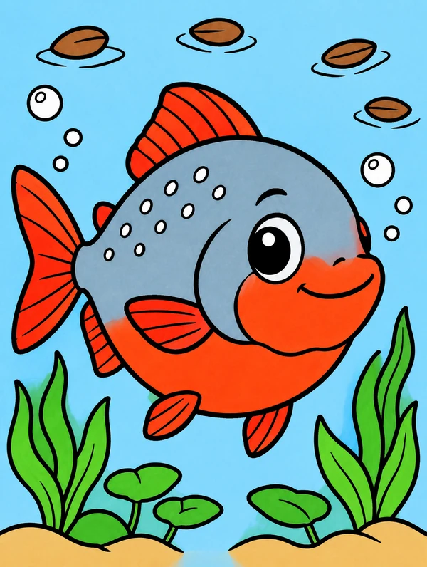Colored drawing of a red-bellied piranha
