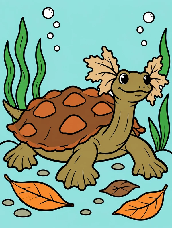Colored drawing of a matamata turtle