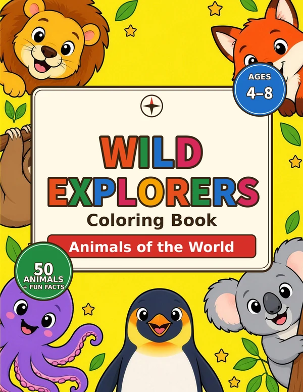 Cover of Wild Explorers Coloring Book: Animals of the World