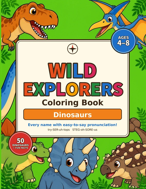 Cover of Wild Explorers Coloring Book: Dinosaurs