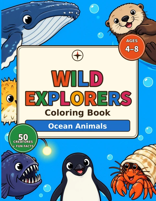 Cover of Wild Explorers Coloring Book: Ocean Animals